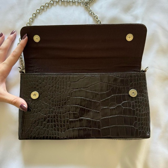 brown embossed leather shoulder / hangbag - Picture 4 of 7